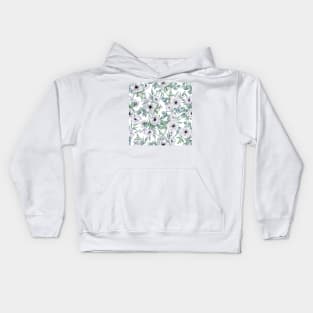 Watercolor Anemone and Eucalyptus Pattern Kids Hoodie